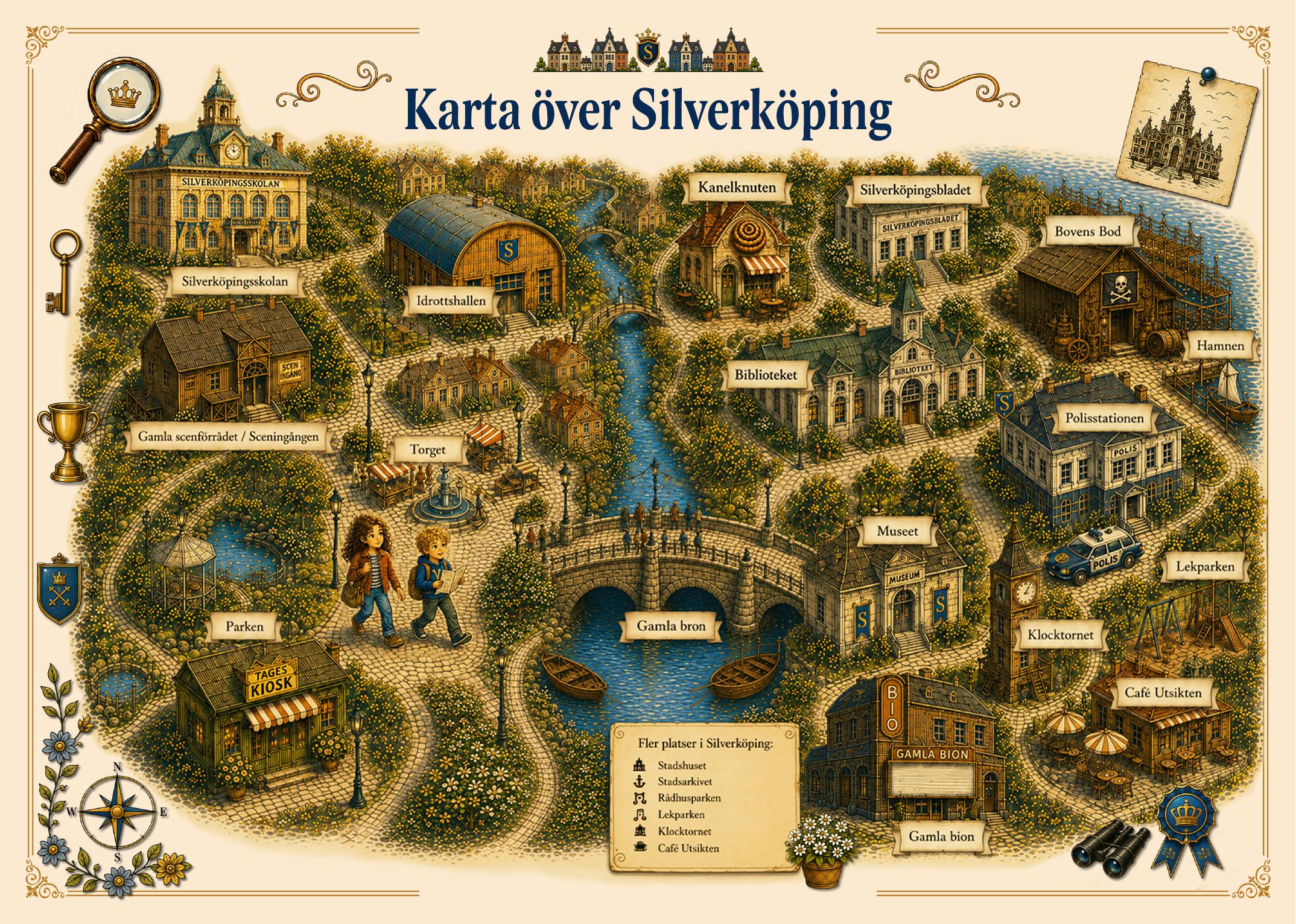 Karta över den fiktiva staden Silverköping.